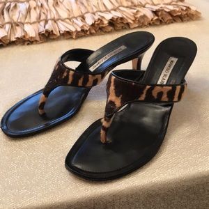 Manolo Blahnik leopard heeled sandals